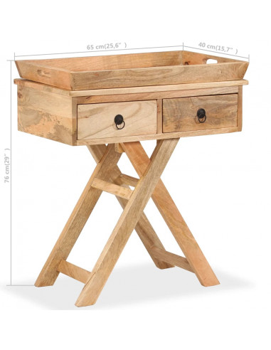 Tavolino da Salotto in Legno Massello di Mango 65x40x76 cm