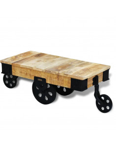 Tavolino da Salotto con Ruote in Legno di Mango Grezzo 2