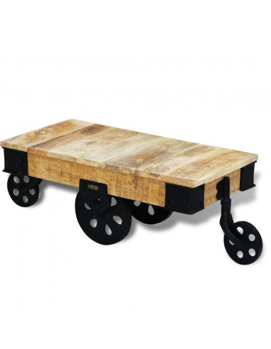 Tavolino da Salotto con Ruote in Legno di Mango Grezzo