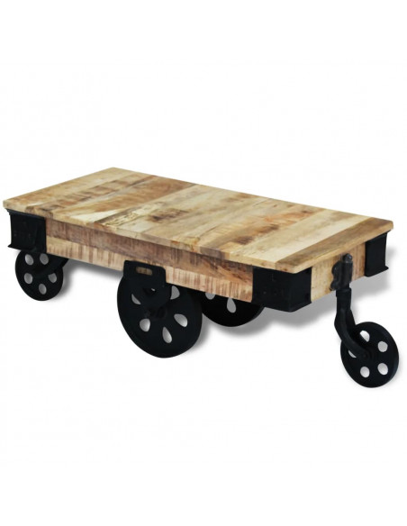 Tavolino da Salotto con Ruote in Legno di Mango Grezzo