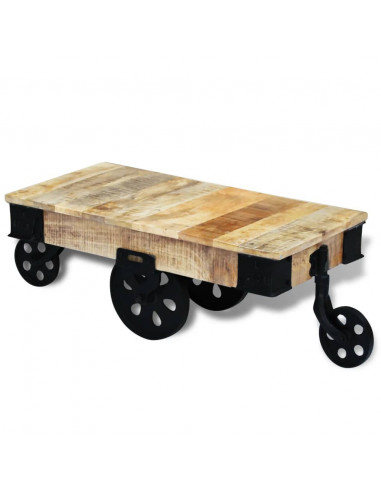 Tavolino da Salotto con Ruote in Legno di Mango Grezzo