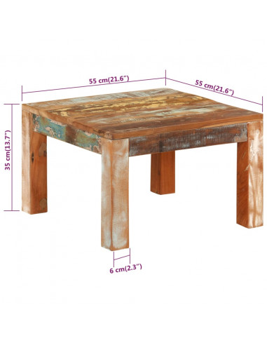 Tavolino da Salotto 55x55x35 cm in Legno Massello di Recupero