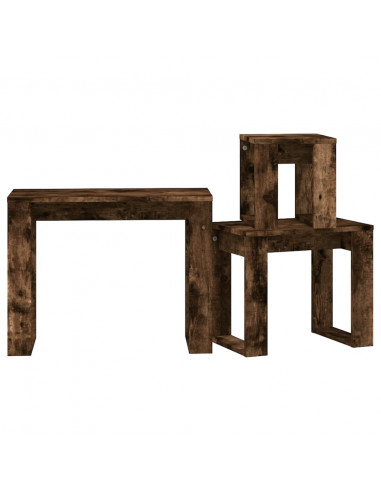 Tavolini Impilabili 3 pz Rovere Fumo in Legno Multistrato