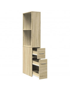 Armadietto da Bagno Stretto con Ruote Rovere Sonoma Truciolato 2