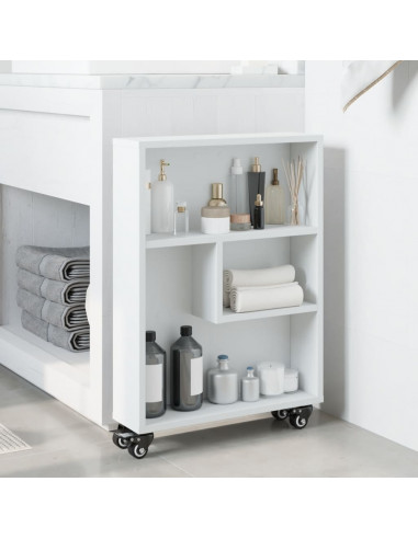 Carrello Portaoggetti Stretto Bianco 48x13x68 cm in Truciolato