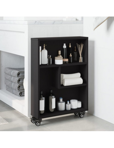 Carrello Portaoggetti Stretto Nero 48x13x68 cm in Truciolato