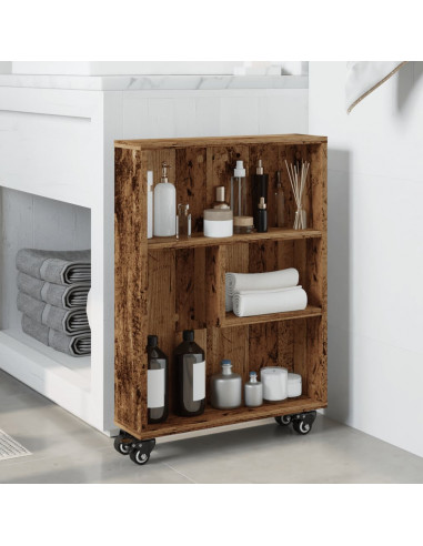 Carrello Stretto Legno Vecchio 48x13x68 cm in Truciolato