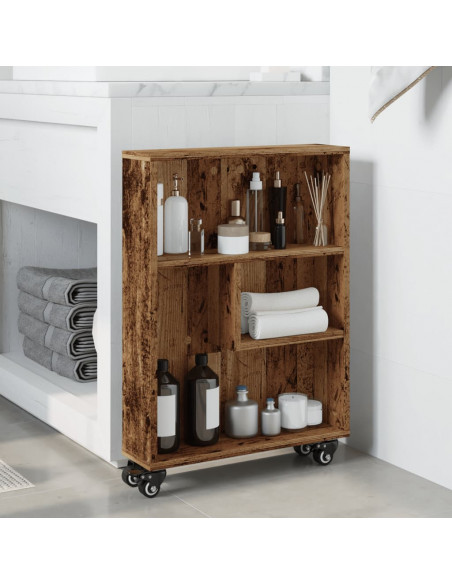 Carrello Stretto Legno Vecchio 48x13x68 cm in Truciolato