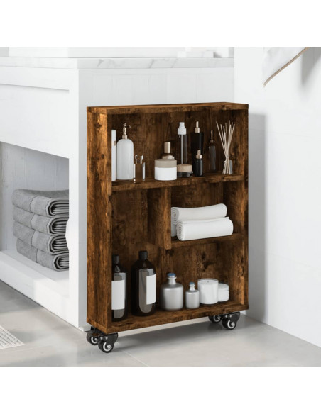 Carrello Stretto Rovere Fumo 48x13x68 cm in Truciolato