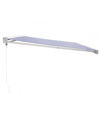 Tenda da Sole Retrattile Blu e Bianca 5x3 m Tessuto e Alluminio