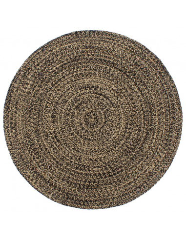 Tappeto Lavorato a Mano in Juta Nero e Marrone 210 cm