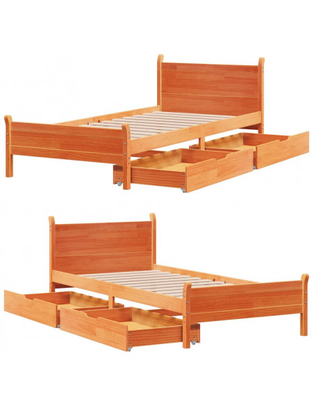 Letto senza Materasso Marrone Cera 100x200 cm in Legno di Pino