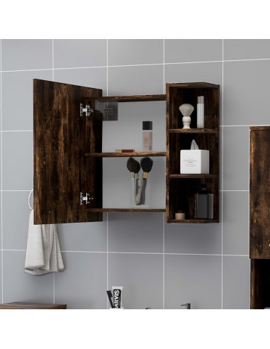 Mobile da Bagno con Specchio Rovere Fumo 62,5x20,5x64 cm Legno