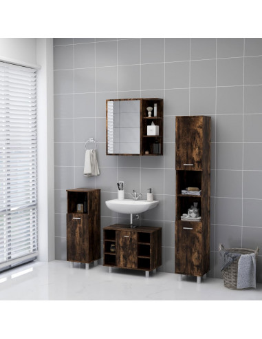 Mobile da Bagno con Specchio Rovere Fumo 62,5x20,5x64 cm Legno
