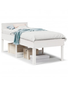 Letto senza Materasso Bianco 90x190 cm in Legno Massello Pino 2