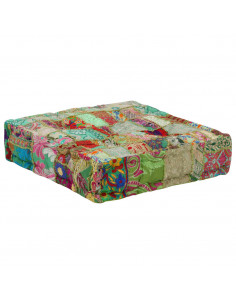 Pouf Patchwork in Cotone Fatto a Mano Quadrato 50x50x12cm Verde