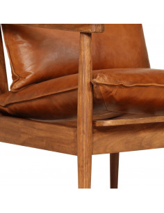 Set Divani 2 pz in Vera Pelle e Legno Massello d'Acacia Marrone