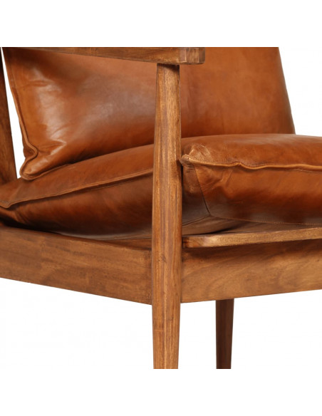 Set Divani 2 pz in Vera Pelle e Legno Massello d'Acacia Marrone