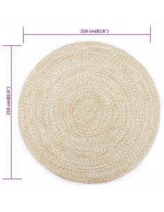 Tappeto Lavorato a Mano in Juta Bianco e Marrone 210 cm