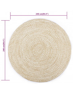 Tappeto Lavorato a Mano in Juta Bianco e Marrone 240 cm