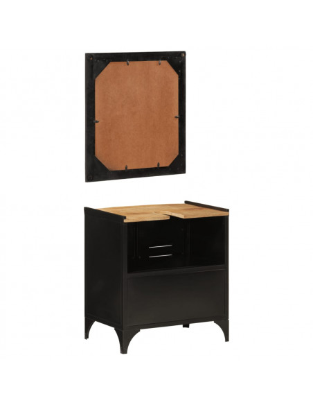 Set Mobili da Bagno 2pz in Ferro e Legno Massello di Mango