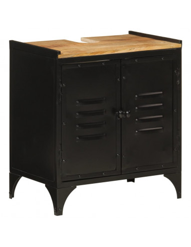 Set Mobili da Bagno 2pz in Ferro e Legno Massello di Mango