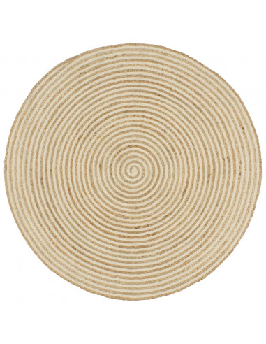 Tappeto Lavorato a Mano in Juta Design a Spirale Bianco 120 cm