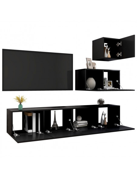Set di Mobili Porta TV 4 pz Nero in Legno Multistrato