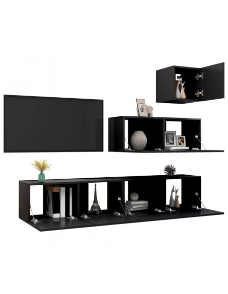 Set di Mobili Porta TV 4 pz Nero in Legno Multistrato