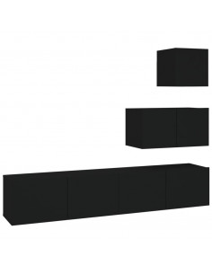 Set Mobili Porta TV 4 pz Nero in Legno Multistrato 2