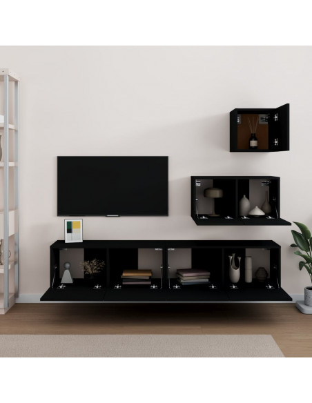 Set Mobili Porta TV 4 pz Nero in Legno Multistrato