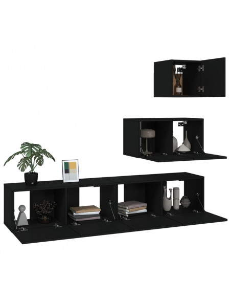 Set Mobili Porta TV 4 pz Nero in Legno Multistrato