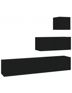 Set Mobili Porta TV 4 pz Nero in Legno Multistrato 2