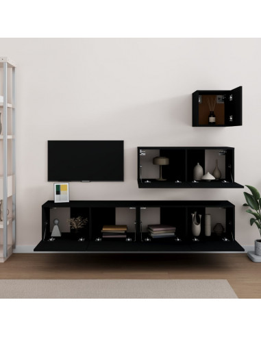 Set Mobili Porta TV 4 pz Nero in Legno Multistrato