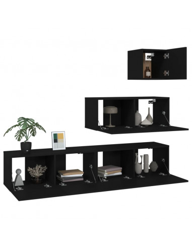Set Mobili Porta TV 4 pz Nero in Legno Multistrato