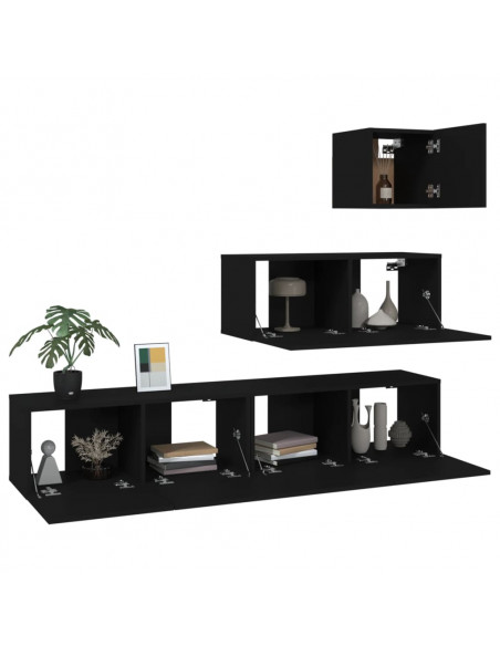 Set Mobili Porta TV 4 pz Nero in Legno Multistrato
