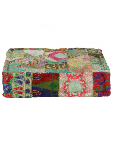 Pouf Patchwork in Cotone Fatto a Mano Quadrato 50x50x12cm Verde