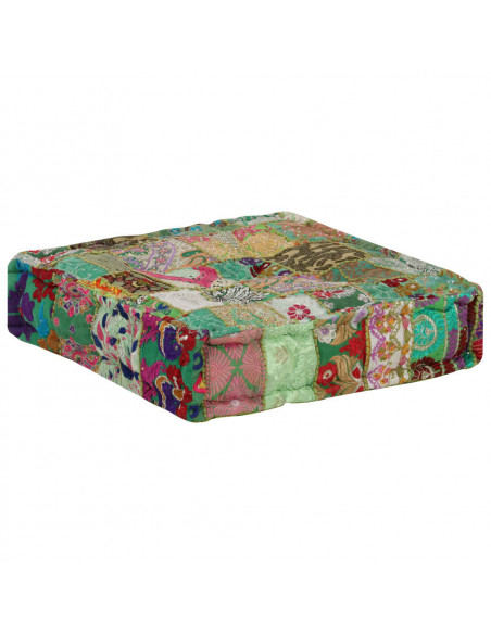Pouf Patchwork in Cotone Fatto a Mano Quadrato 50x50x12cm Verde