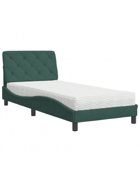 Letto con Materasso Verde Scuro 90x190 cm in Velluto