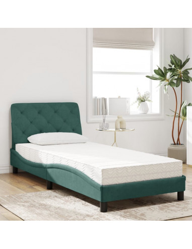 Letto con Materasso Verde Scuro 90x190 cm in Velluto