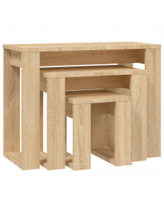 Tavolini Impilabili 3 pz Rovere Sonoma in Legno Multistrato 2