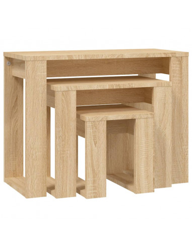 Tavolini Impilabili 3 pz Rovere Sonoma in Legno Multistrato