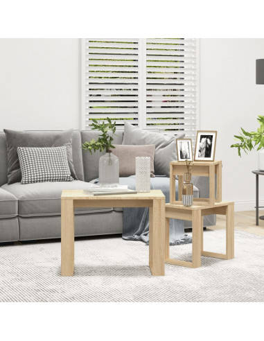 Tavolini Impilabili 3 pz Rovere Sonoma in Legno Multistrato