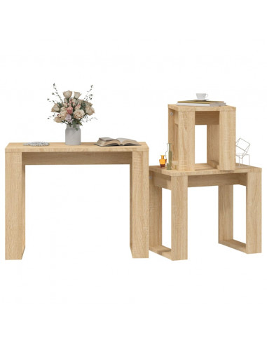 Tavolini Impilabili 3 pz Rovere Sonoma in Legno Multistrato