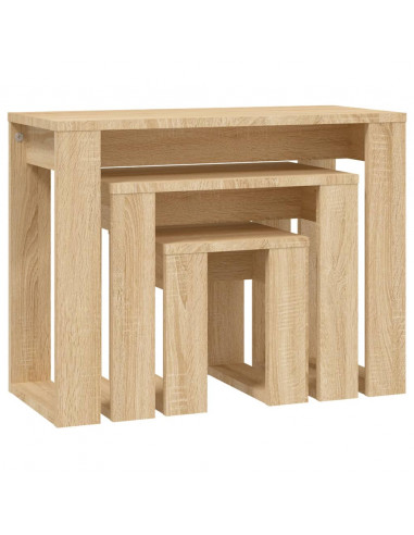 Tavolini Impilabili 3 pz Rovere Sonoma in Legno Multistrato