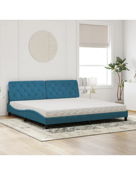 Letto con Materasso Blu 200x200 cm Velluto