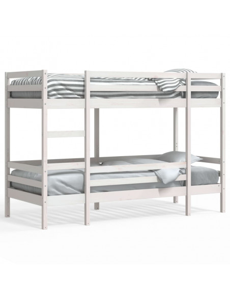 Letto a Castello Bianco 90x200 cm in Legno Massello di Pino