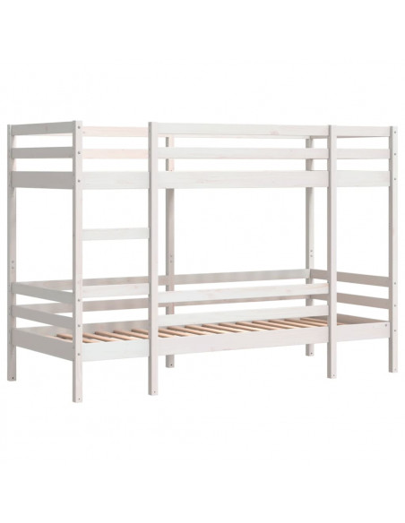 Letto a Castello Bianco 90x200 cm in Legno Massello di Pino