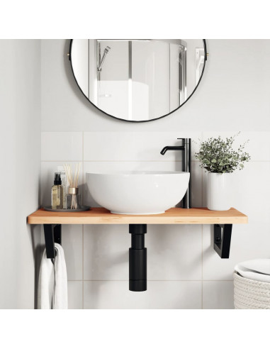 Ripiano a Parete per Lavabo in Acciaio e Massello di Faggio