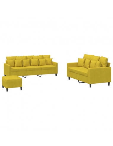 Set di Divani 3 pz con Cuscini giallo in Velluto